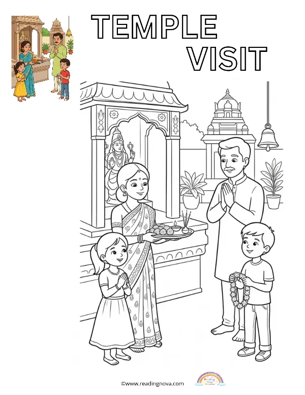 Free colouring page: Temple Visit