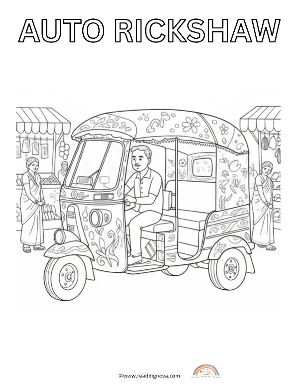 Free colouring page: Auto Rickshaw