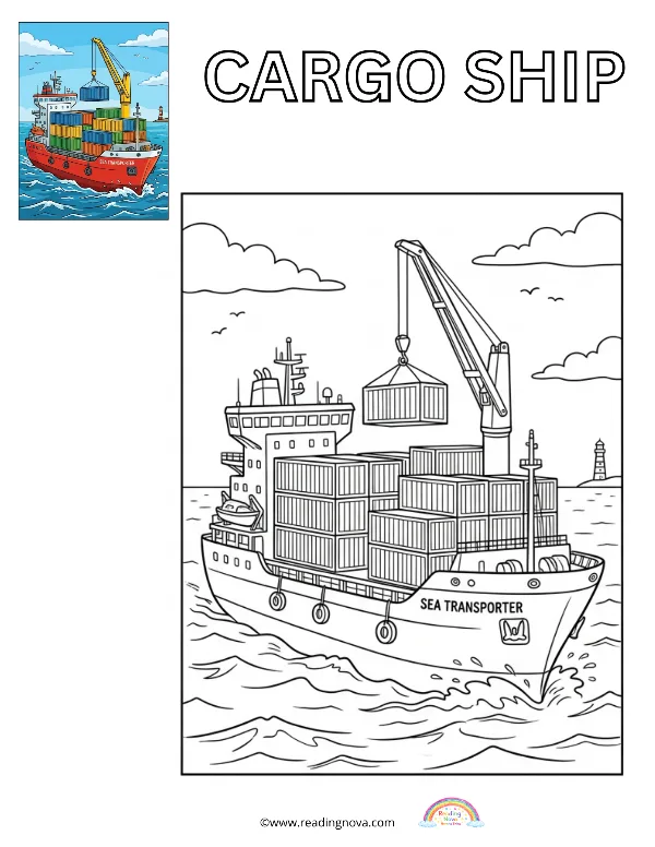 Free colouring page: Cargo Ship