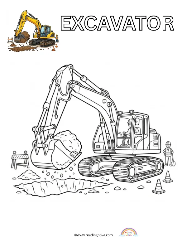 Free colouring page: Excavator