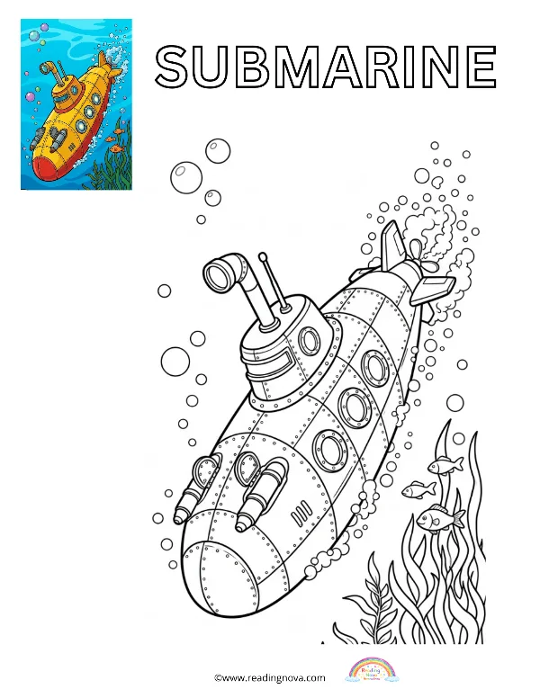 Free colouring page: Submarine
