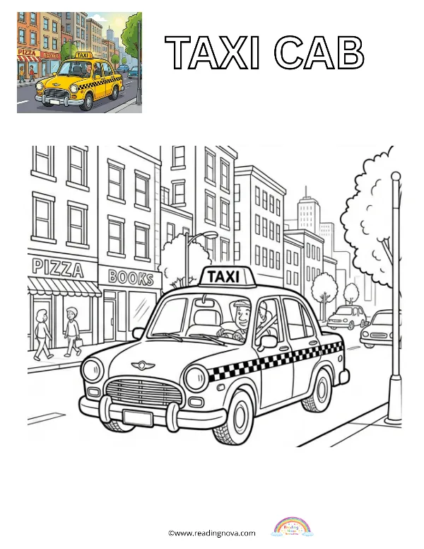 Free colouring page: Taxi Cab