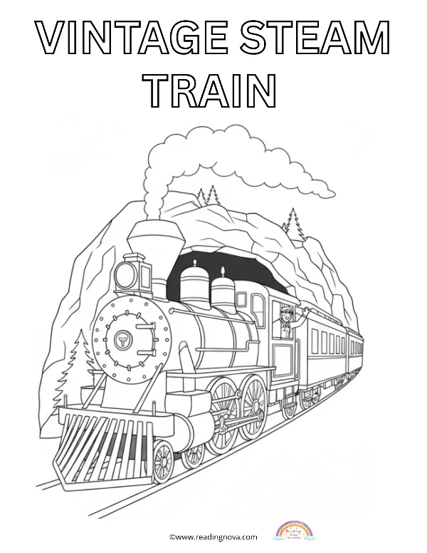 Free colouring page: Vintage Steam Train