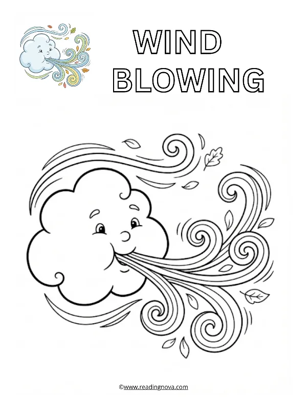 Free colouring page: Wind Blowing