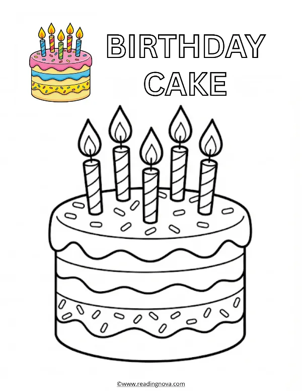 Free colouring page: Birthday Cake