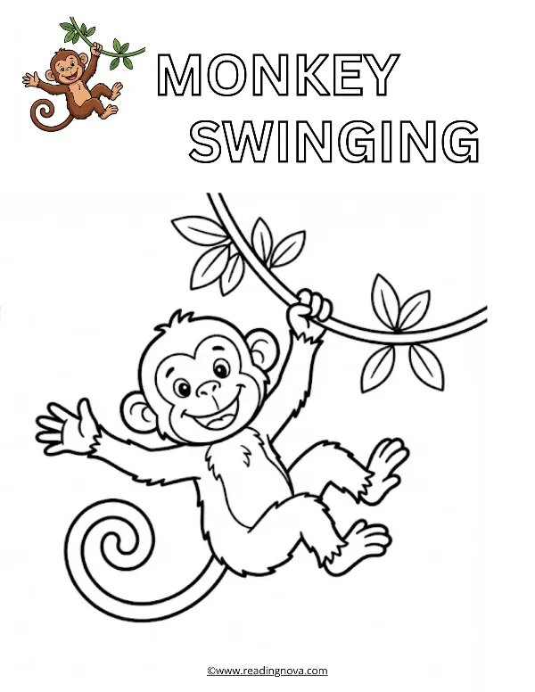 Free colouring page: Monkey Swinging