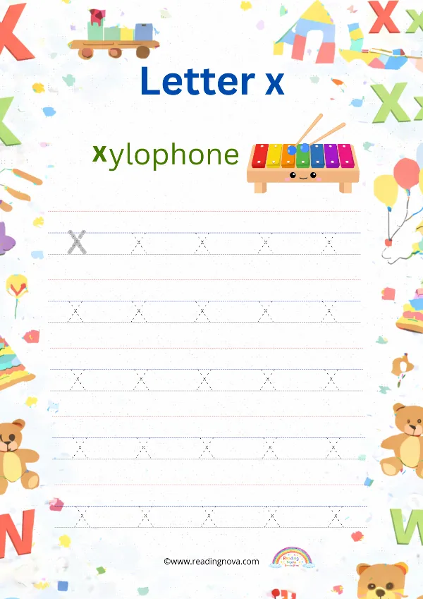 Free worksheet: Alphabet Lowercase - x