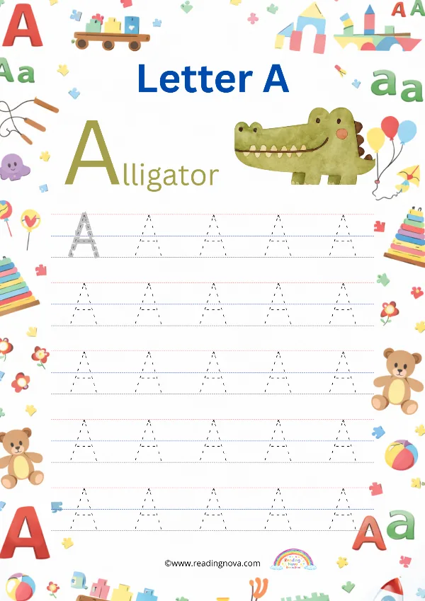 Free worksheet: Alphabet Tracing - A