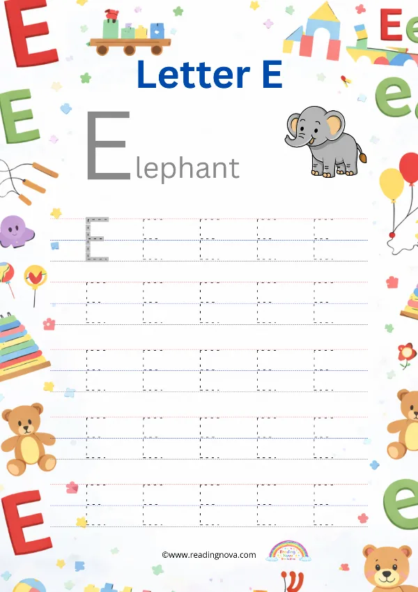 Free worksheet: Alphabet Tracing - E