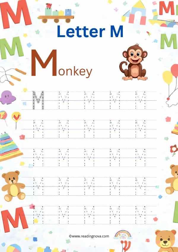 Free worksheet: Alphabet Tracing - M