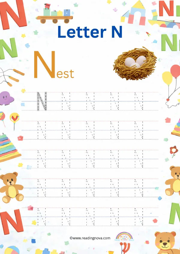Free worksheet: Alphabet Tracing - N