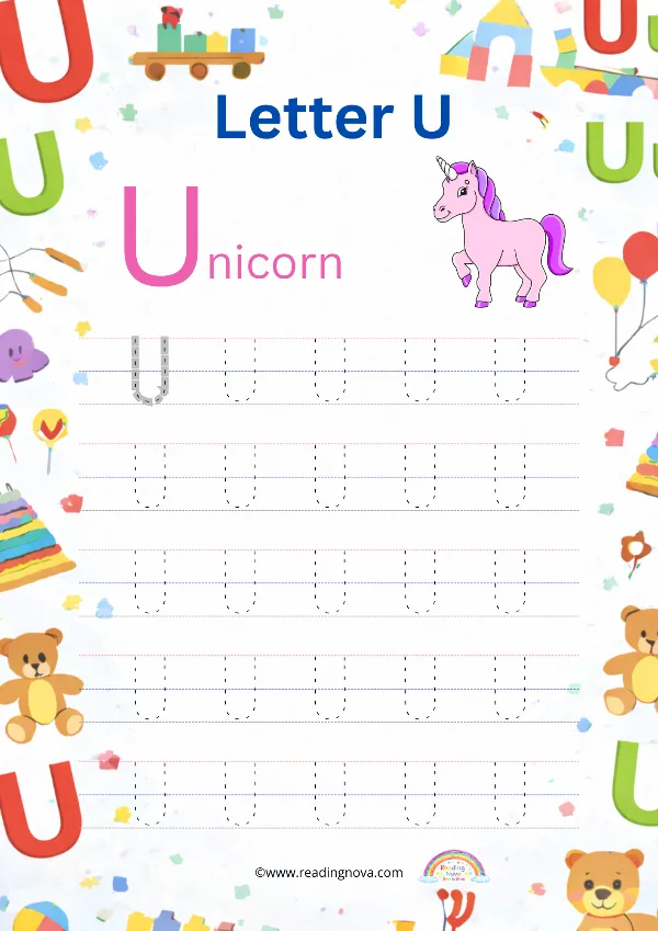 Free worksheet: Alphabet Tracing - U
