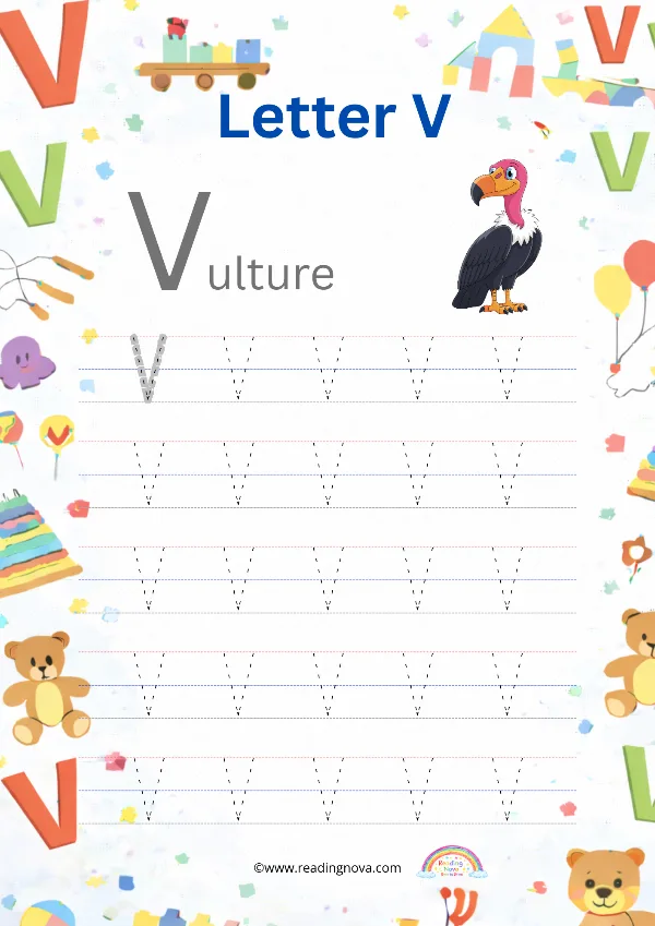 Free worksheet: Alphabet Tracing - V