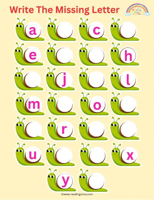 Free worksheet: Missing Lowercase Letters