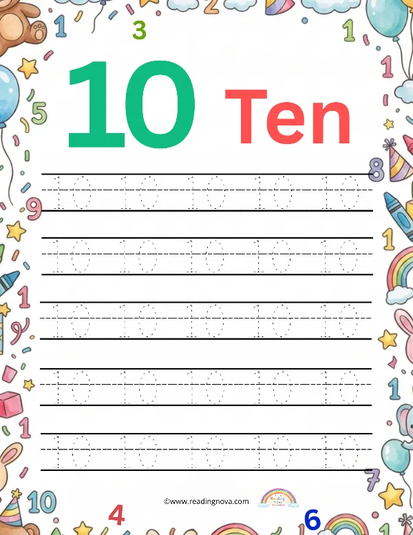 Free worksheet: Number Tracing - 10