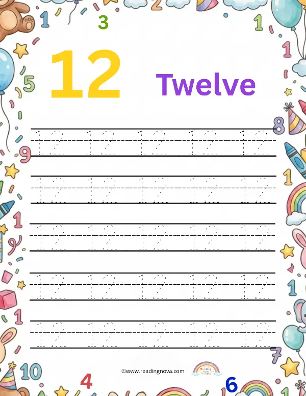 Free worksheet: Number Tracing - 12