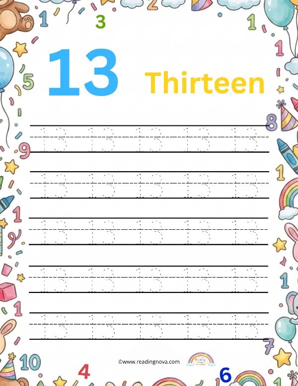 Free worksheet: Number Tracing - 13