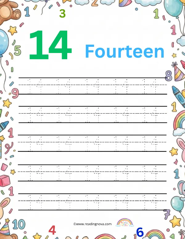 Free worksheet: Number Tracing - 14
