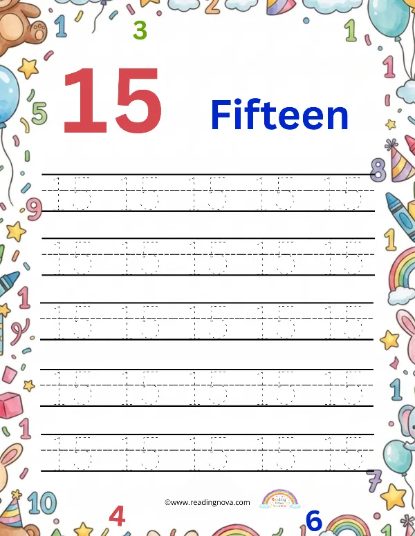 Free worksheet: Number Tracing - 15
