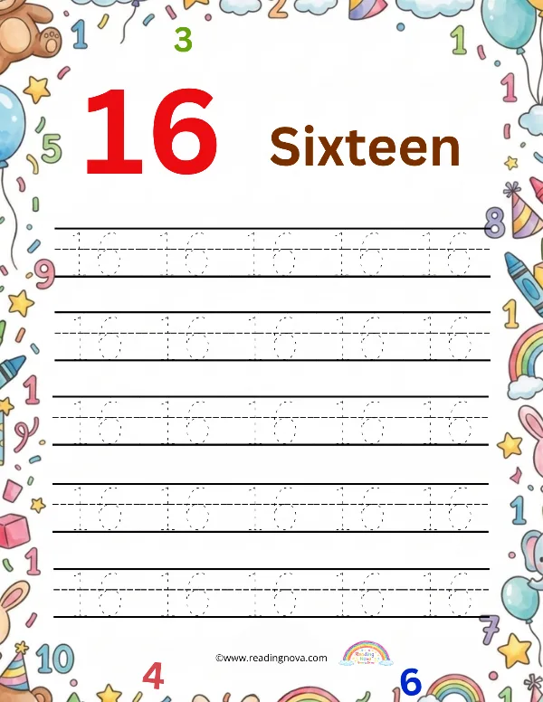 Free worksheet: Number Tracing - 16