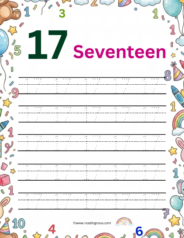 Free worksheet: Number Tracing - 17