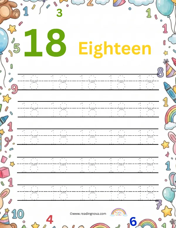 Free worksheet: Number Tracing - 18