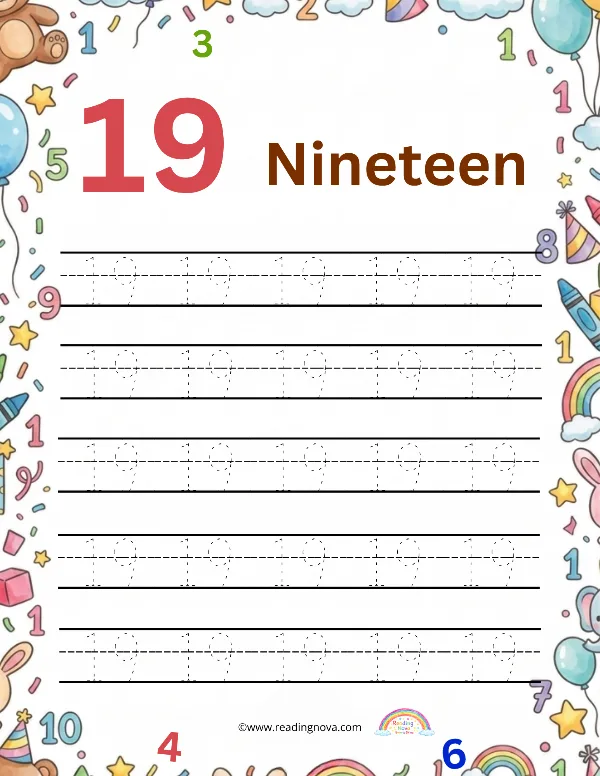 Free worksheet: Number Tracing - 19