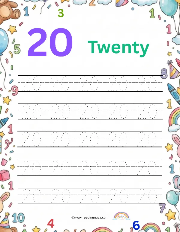 Free worksheet: Number Tracing - 20