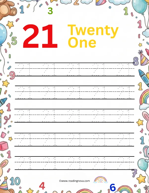 Free worksheet: Number Tracing - 21