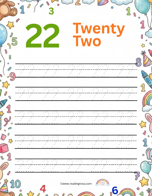 Free worksheet: Number Tracing - 22