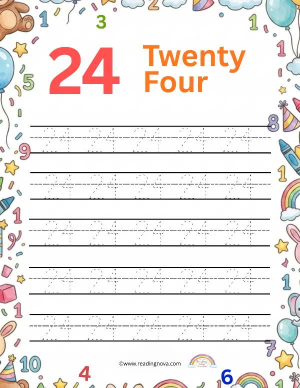 Free worksheet: Number Tracing - 24