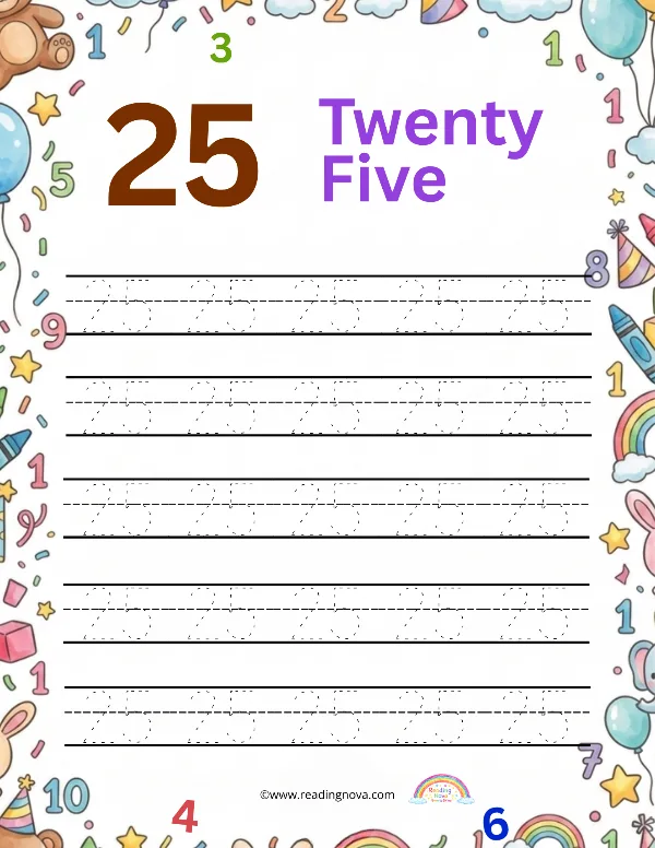 Free worksheet: Number Tracing - 25