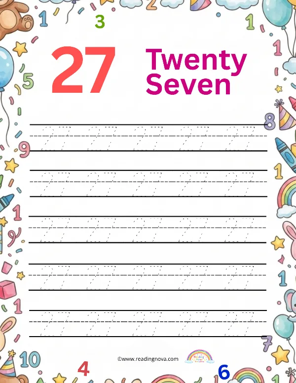 Free worksheet: Number Tracing - 27