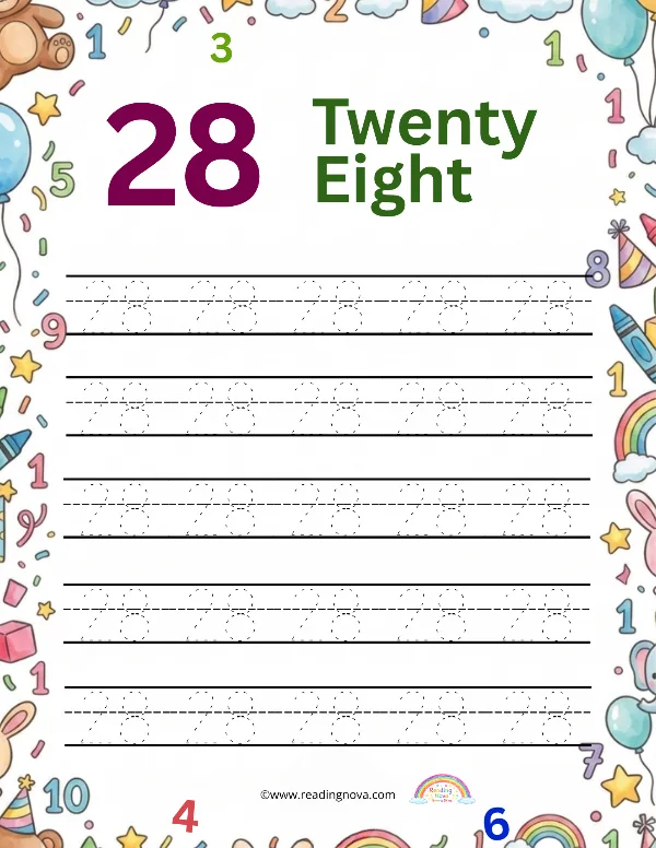 Free worksheet: Number Tracing - 28
