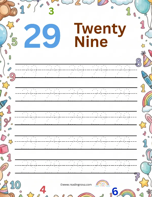 Free worksheet: Number Tracing - 29