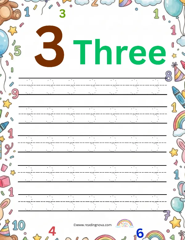 Free worksheet: Number Tracing - 3