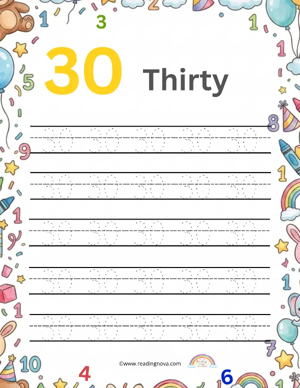 Free worksheet: Number Tracing - 30