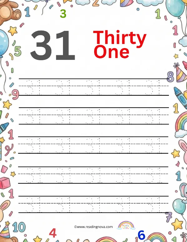 Free worksheet: Number Tracing - 31