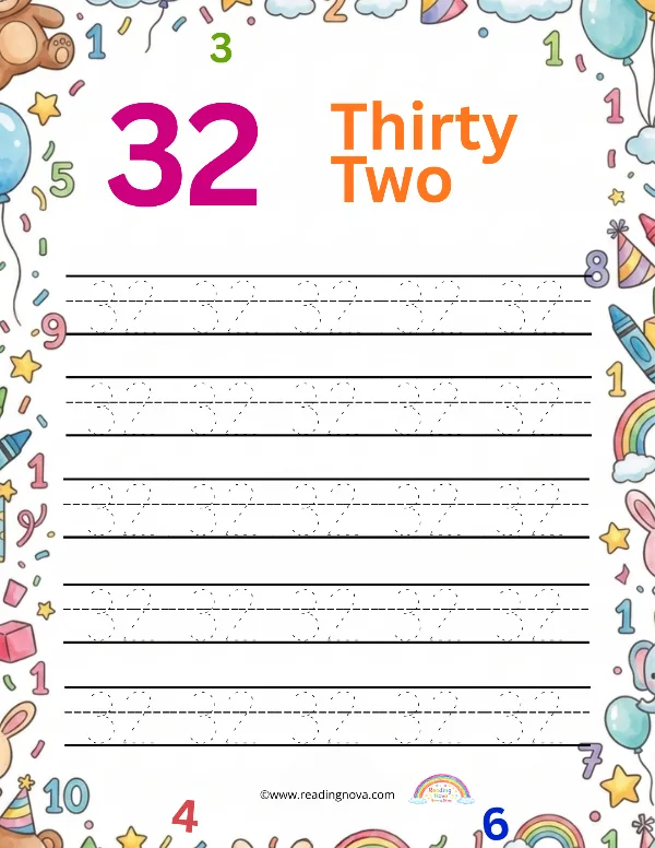 Free worksheet: Number Tracing - 32
