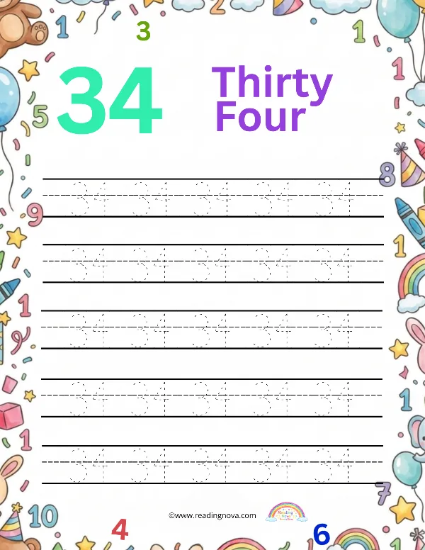 Free worksheet: Number Tracing - 34