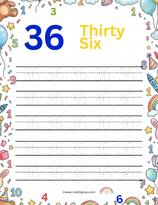 Free worksheet: Number Tracing - 36