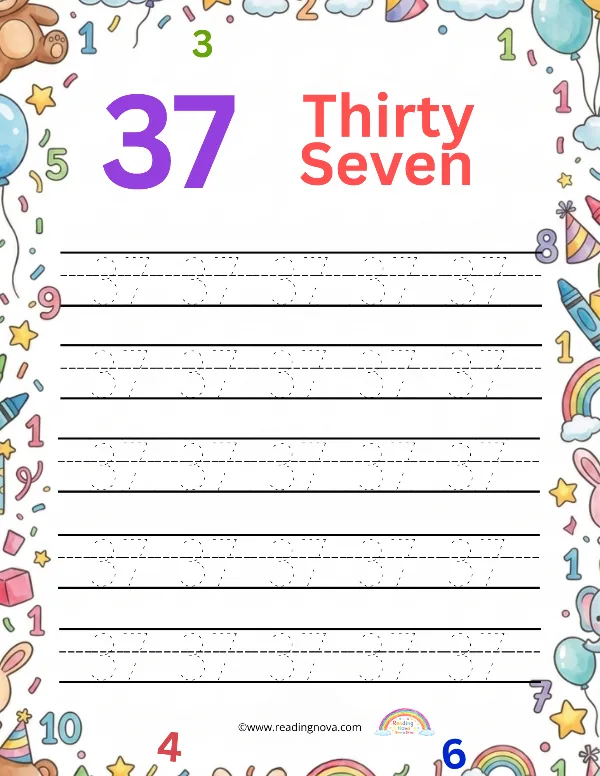 Free worksheet: Number Tracing - 37
