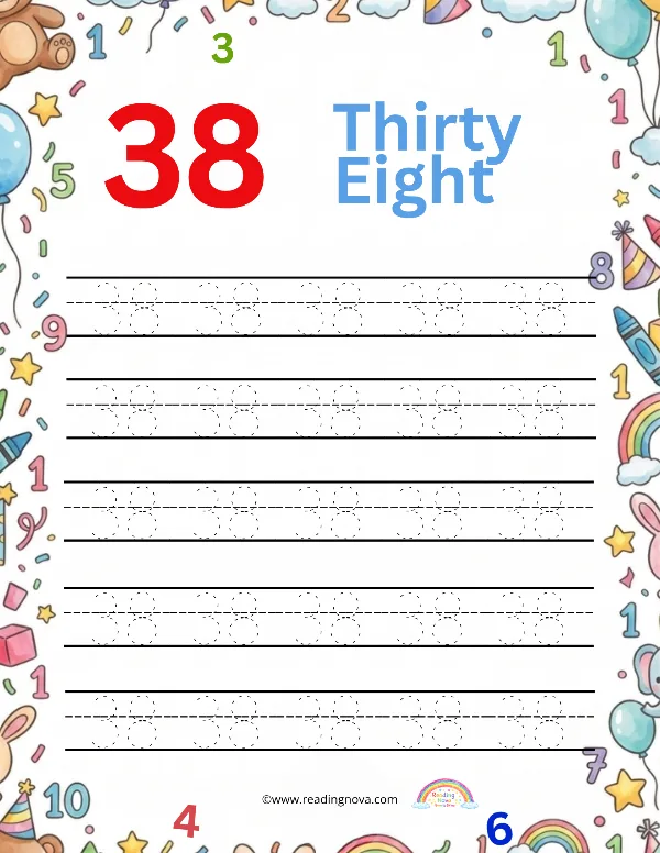 Free worksheet: Number Tracing - 38