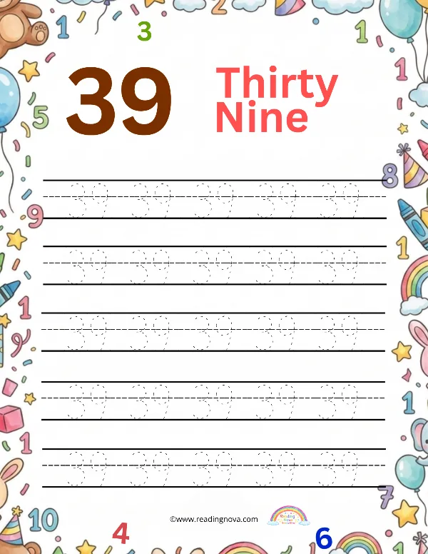 Free worksheet: Number Tracing - 39