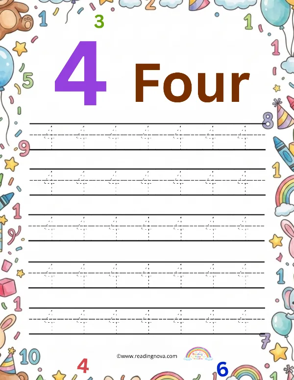 Free worksheet: Number Tracing - 4