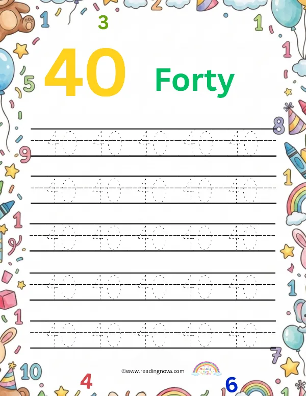 Free worksheet: Number Tracing - 40
