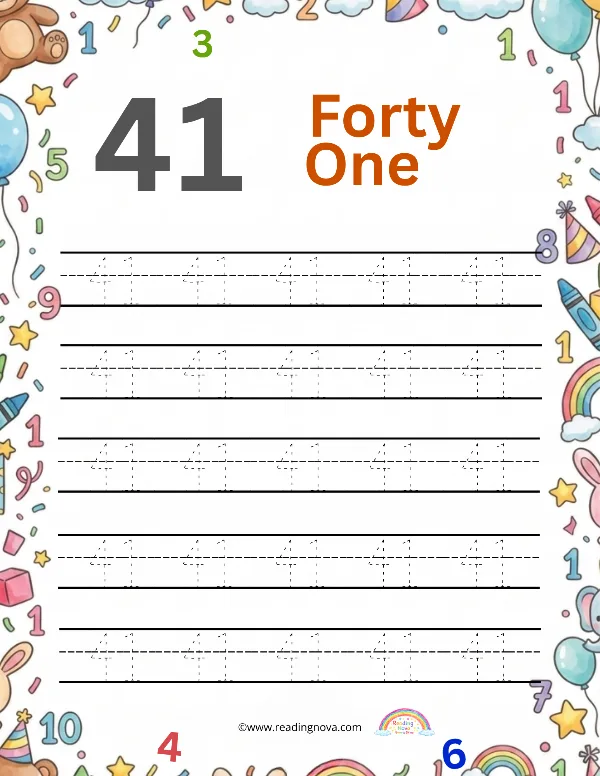 Free worksheet: Number Tracing - 41
