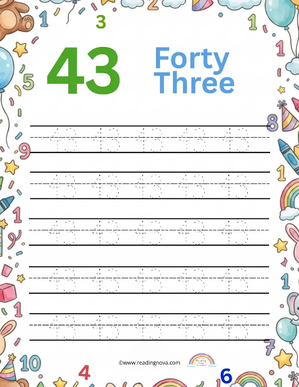 Free worksheet: Number Tracing - 43