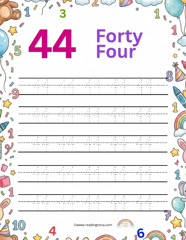 Free worksheet: Number Tracing - 44