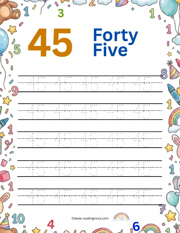 Free worksheet: Number Tracing - 45